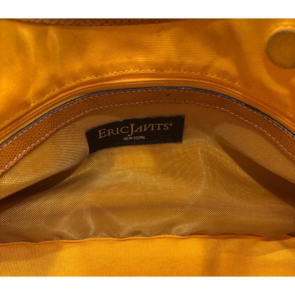 Eric Javits New York Squishee Striped Hobo Bag Black Gold Tan Leather Trim